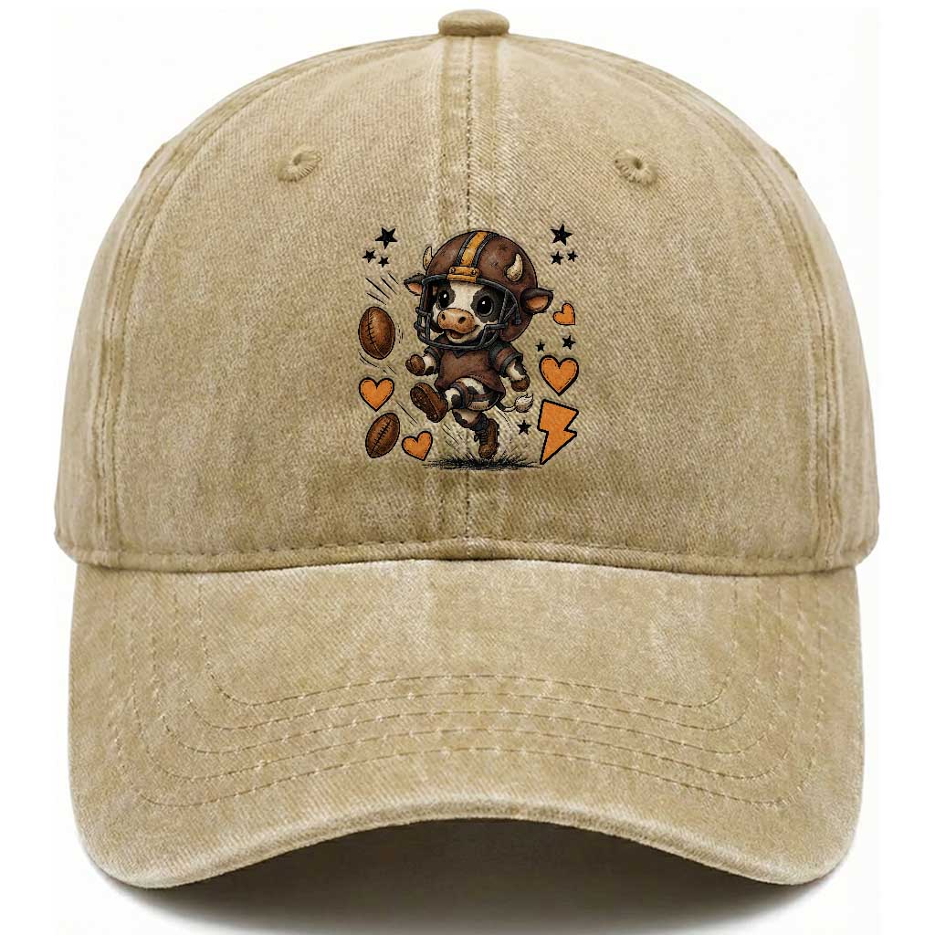 Football Lover Washed Cotton Baseball Cap Cute Dairy Cow Playing Football TS12 Print Your Wear