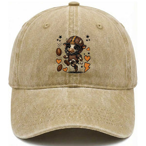 Football Lover Washed Cotton Baseball Cap Cute Dairy Cow Playing Football TS12 Print Your Wear