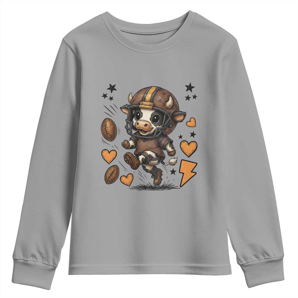 Football Lover Youth Sweatshirt Cute Dairy Cow Playing Football TS12 Sport Gray Print Your Wear