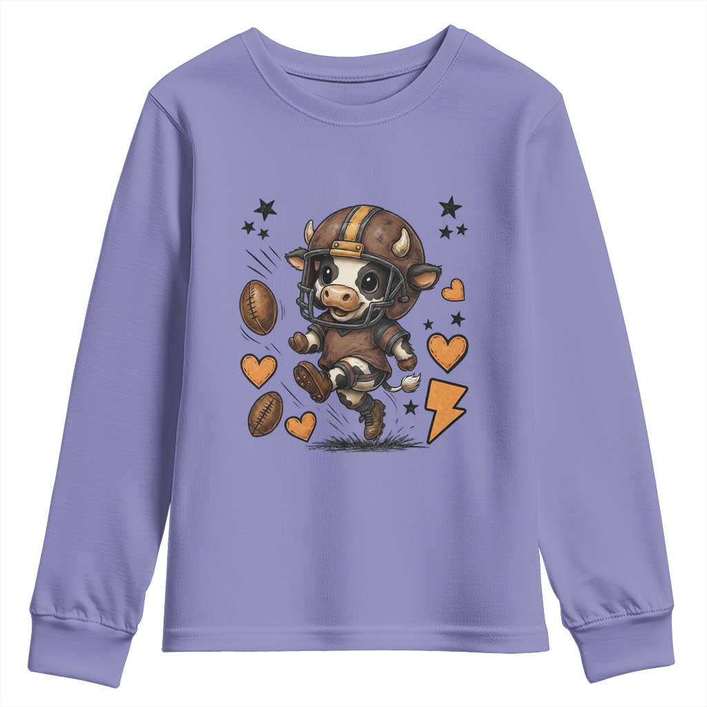 Football Lover Youth Sweatshirt Cute Dairy Cow Playing Football TS12 Violet Print Your Wear