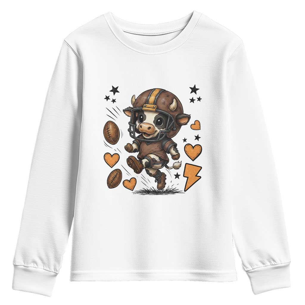 Football Lover Youth Sweatshirt Cute Dairy Cow Playing Football TS12 White Print Your Wear