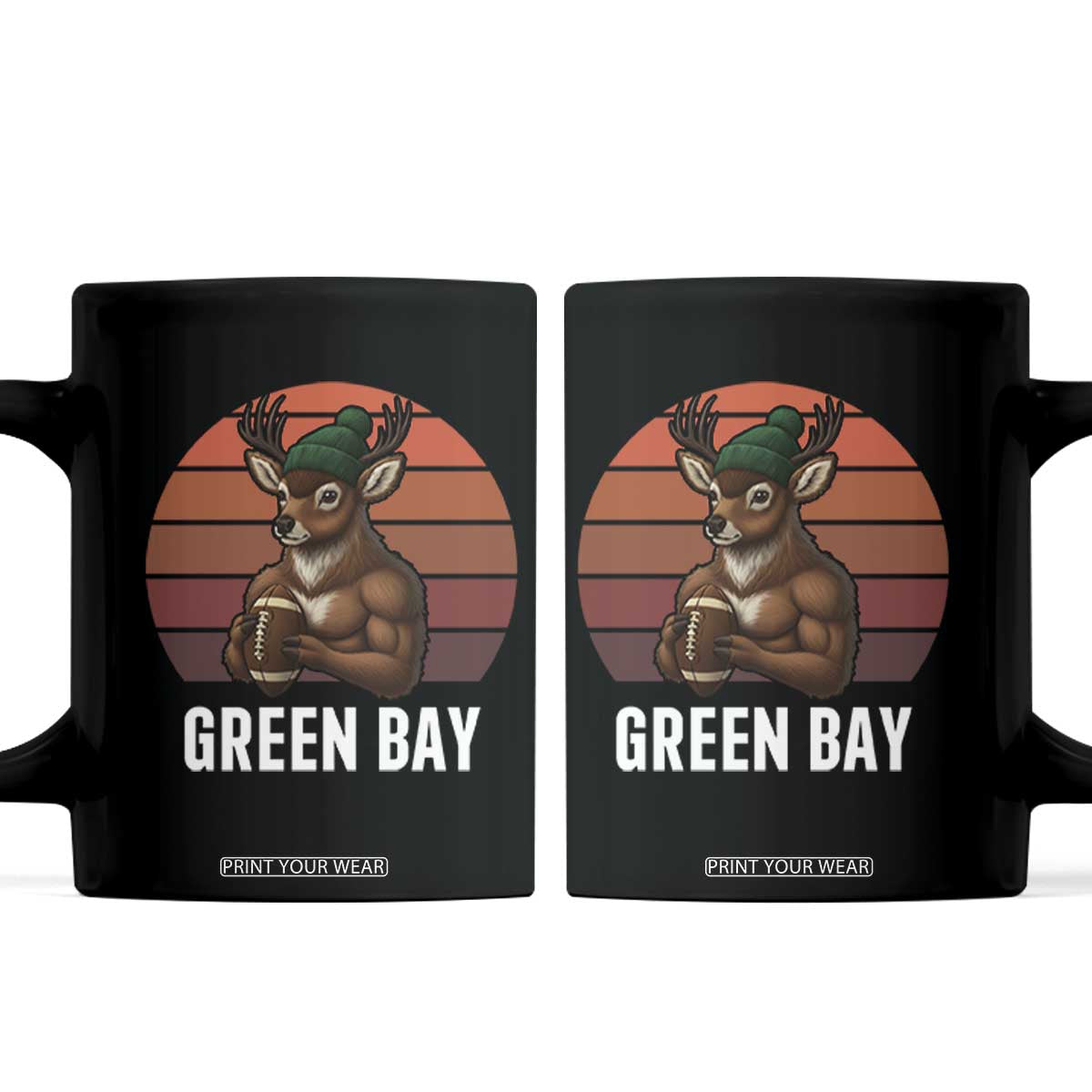 Deer Green Bay Football Coffee Mug Retro Vintage Style TS12 Black Print Your Wear