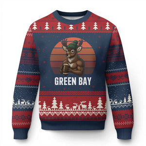 Deer Green Bay Football Ugly Christmas Sweater Retro Vintage Style TS12 Navy Red Print Your Wear