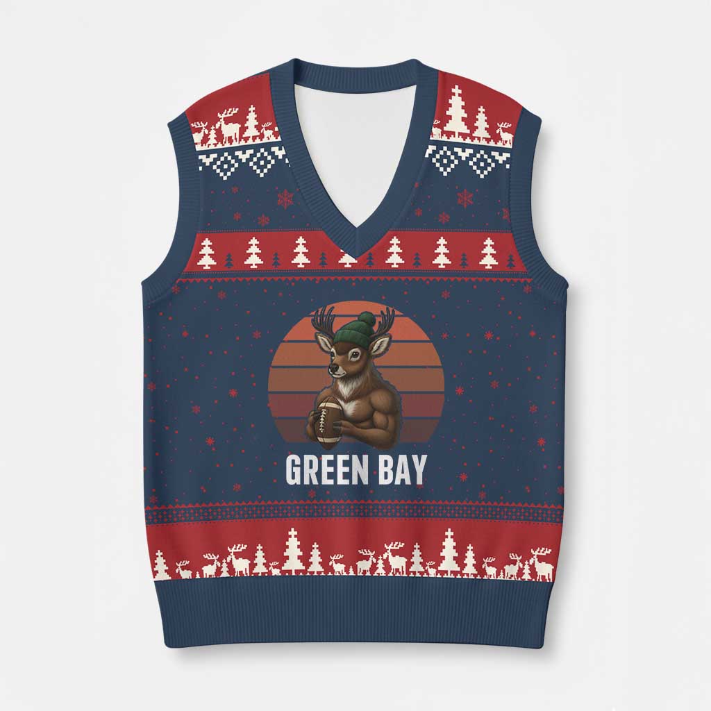 Deer Green Bay Football V-Neck Knit Sweater Vest Retro Vintage Style TS12 Navy Red Print Your Wear