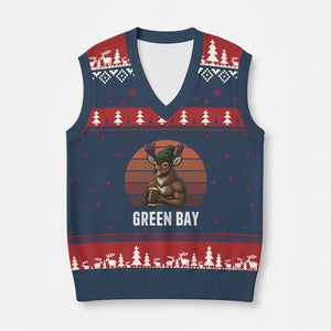 Deer Green Bay Football V-Neck Knit Sweater Vest Retro Vintage Style TS12 Navy Red Print Your Wear