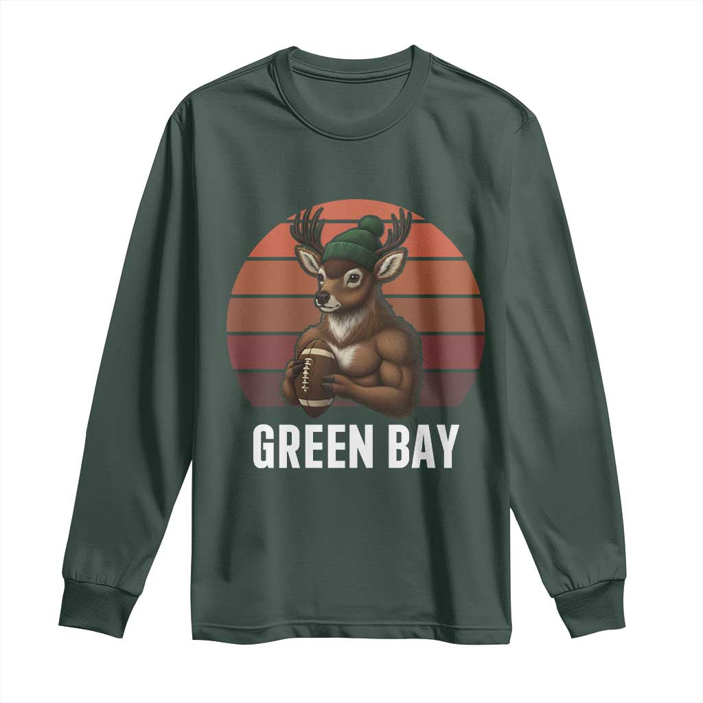 Deer Green Bay Football Long Sleeve Shirt Retro Vintage Style TS12 Dark Forest Green Print Your Wear
