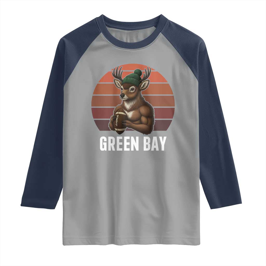 Deer Green Bay Football Raglan Shirt Retro Vintage Style TS12 Sport Gray Navy Print Your Wear