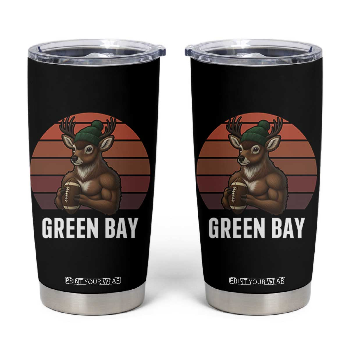 Deer Green Bay Football Tumbler Cup Retro Vintage Style TS12 Black Print Your Wear