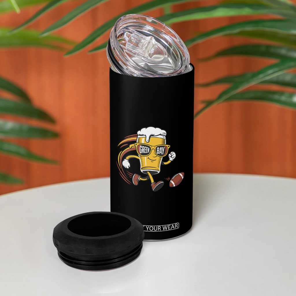 Funny Beer Mug Playing Football 4 in 1 Can Cooler Tumbler Team Supporter Green Bay Gift TS12 Print Your Wear