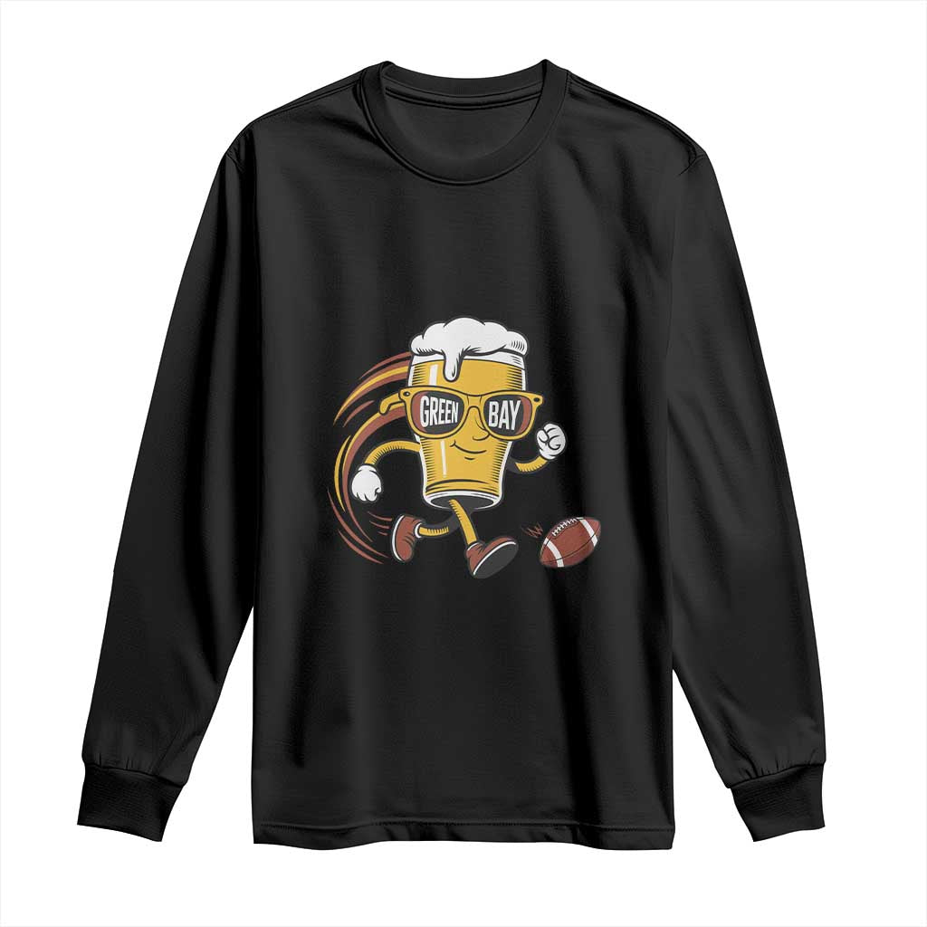 Funny Beer Mug Playing Football Long Sleeve Shirt Team Supporter Green Bay Gift TS12 Black Print Your Wear