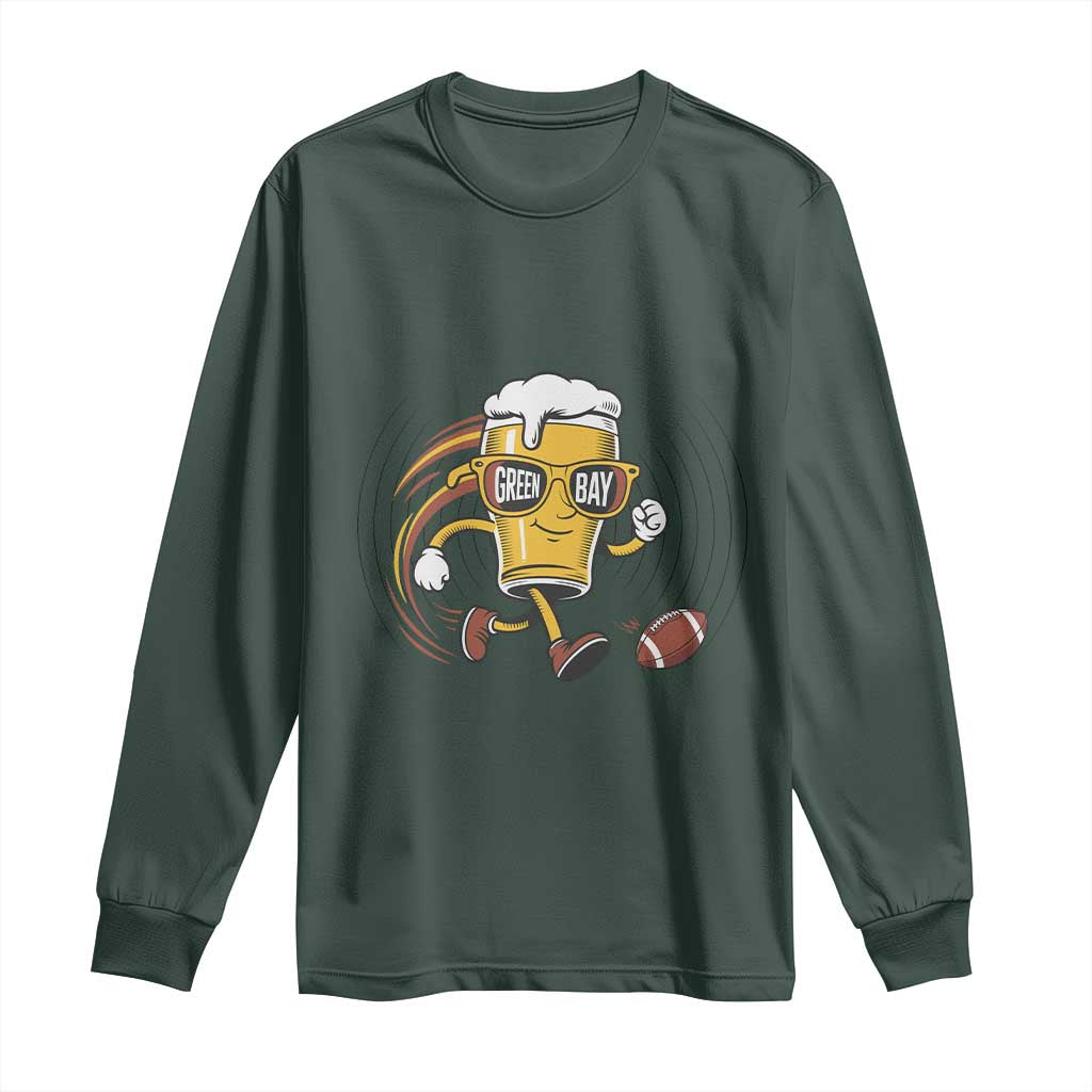 Funny Beer Mug Playing Football Long Sleeve Shirt Team Supporter Green Bay Gift TS12 Dark Forest Green Print Your Wear