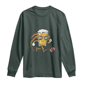 Funny Beer Mug Playing Football Long Sleeve Shirt Team Supporter Green Bay Gift TS12 Dark Forest Green Print Your Wear