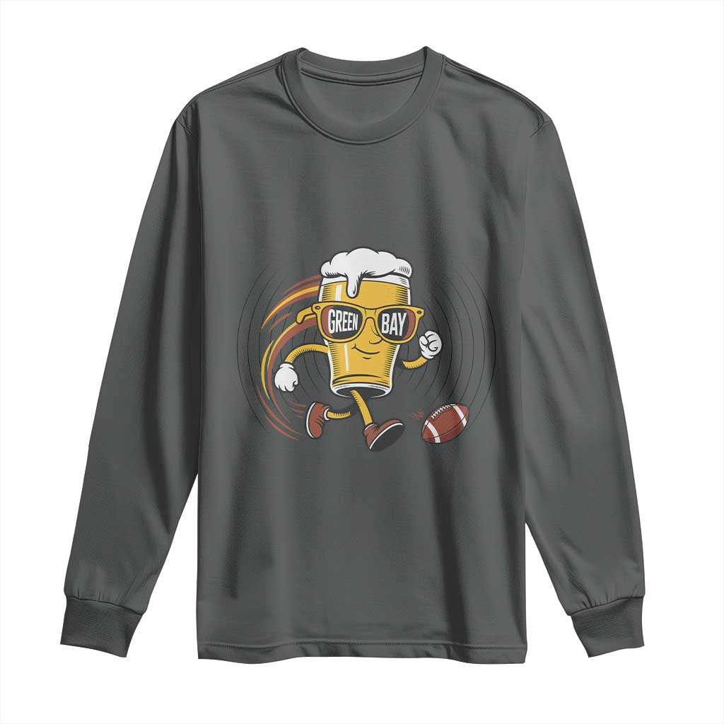 Funny Beer Mug Playing Football Long Sleeve Shirt Team Supporter Green Bay Gift TS12 Dark Heather Print Your Wear
