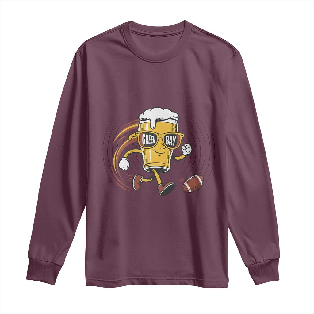Funny Beer Mug Playing Football Long Sleeve Shirt Team Supporter Green Bay Gift TS12 Maroon Print Your Wear