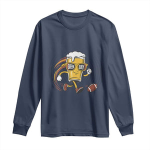 Funny Beer Mug Playing Football Long Sleeve Shirt Team Supporter Green Bay Gift TS12 Navy Print Your Wear