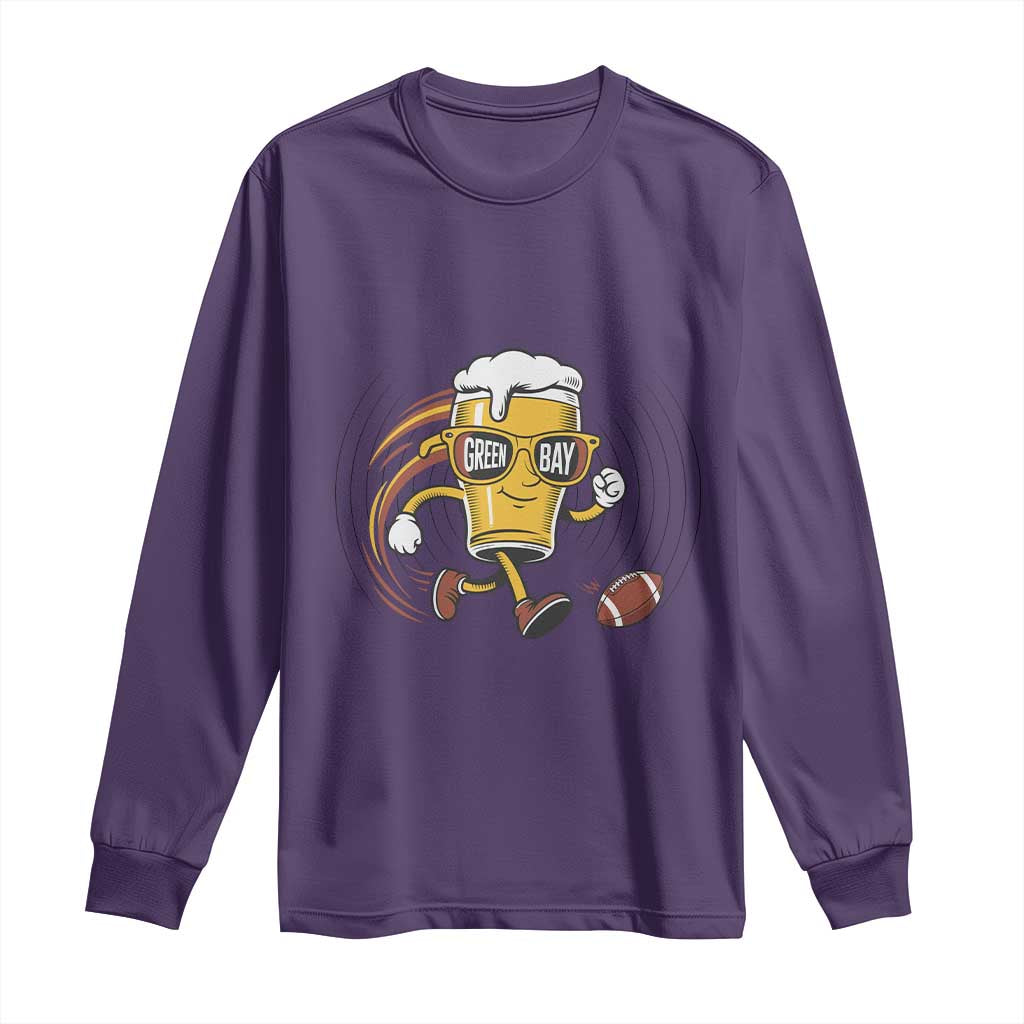 Funny Beer Mug Playing Football Long Sleeve Shirt Team Supporter Green Bay Gift TS12 Purple Print Your Wear