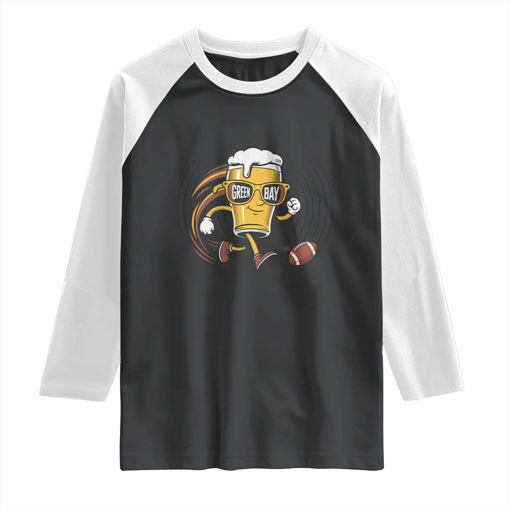 Funny Beer Mug Playing Football Raglan Shirt Team Supporter Green Bay Gift TS12 Black White Print Your Wear