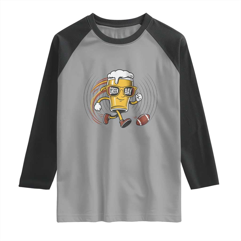 Funny Beer Mug Playing Football Raglan Shirt Team Supporter Green Bay Gift TS12 Sport Gray Black Print Your Wear