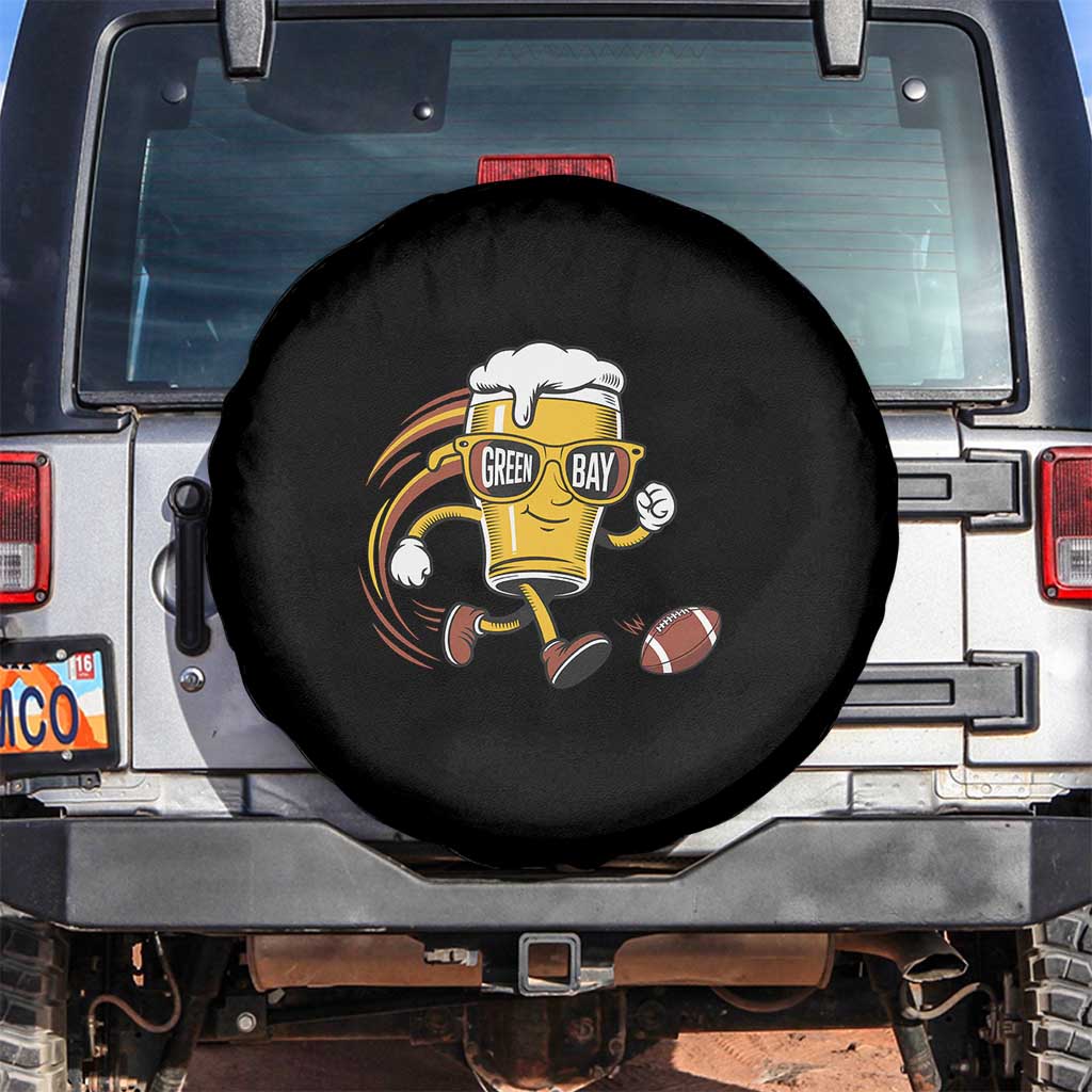 Funny Beer Mug Playing Football Spare Tire Cover Team Supporter Green Bay Gift TS12 No hole Black Print Your Wear