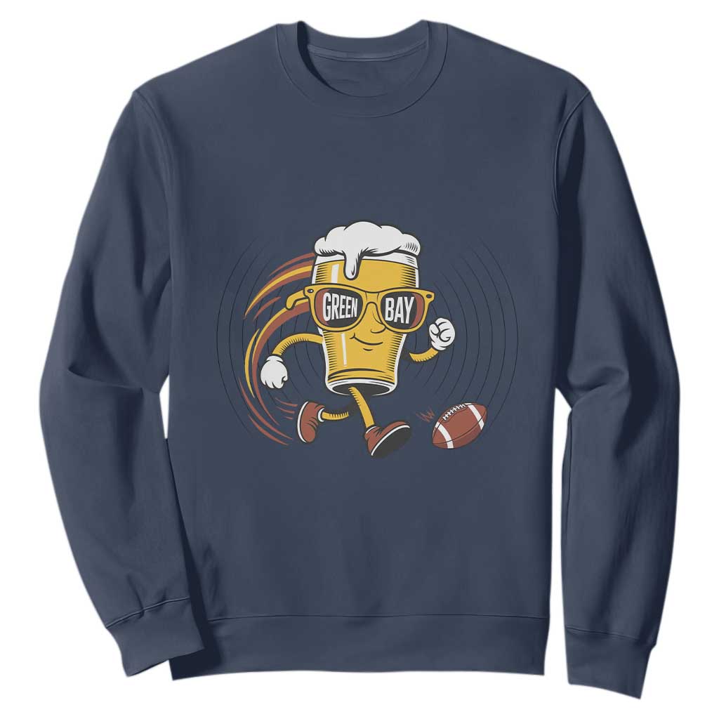 Funny Beer Mug Playing Football Sweatshirt Team Supporter Green Bay Gift TS12 Navy Print Your Wear