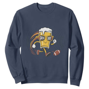 Funny Beer Mug Playing Football Sweatshirt Team Supporter Green Bay Gift TS12 Navy Print Your Wear