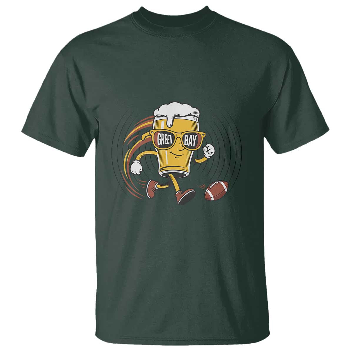 Funny Beer Mug Playing Football T Shirt Team Supporter Green Bay Gift TS12 Dark Forest Green Print Your Wear