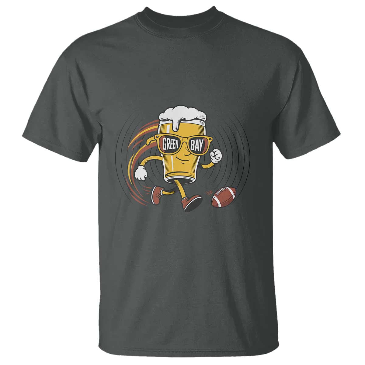 Funny Beer Mug Playing Football T Shirt Team Supporter Green Bay Gift TS12 Dark Heather Print Your Wear