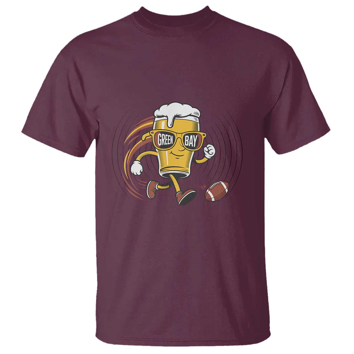 Funny Beer Mug Playing Football T Shirt Team Supporter Green Bay Gift TS12 Maroon Print Your Wear