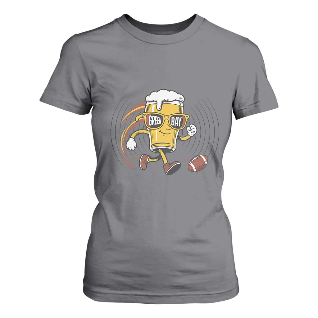 Funny Beer Mug Playing Football T Shirt For Women Team Supporter Green Bay Gift TS12 Charcoal Print Your Wear