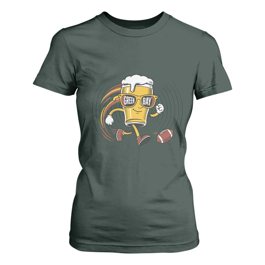 Funny Beer Mug Playing Football T Shirt For Women Team Supporter Green Bay Gift TS12 Dark Forest Green Print Your Wear