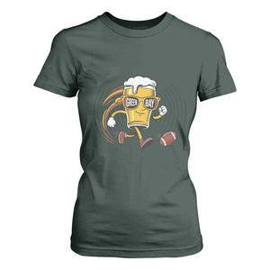 Funny Beer Mug Playing Football T Shirt For Women Team Supporter Green Bay Gift TS12 Dark Forest Green Print Your Wear