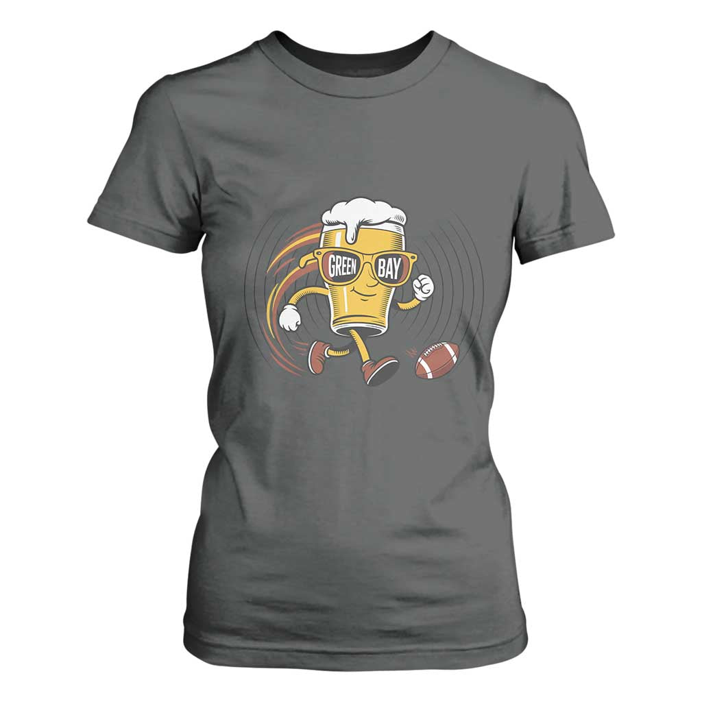 Funny Beer Mug Playing Football T Shirt For Women Team Supporter Green Bay Gift TS12 Dark Heather Print Your Wear