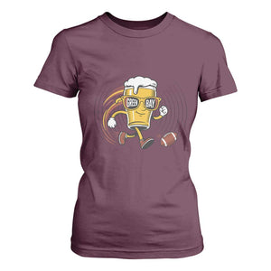 Funny Beer Mug Playing Football T Shirt For Women Team Supporter Green Bay Gift TS12 Maroon Print Your Wear