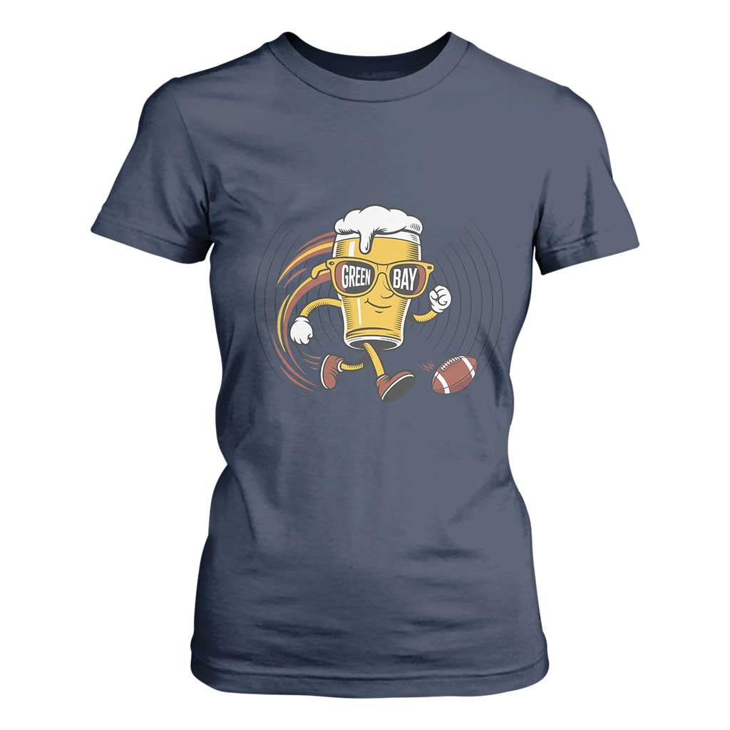 Funny Beer Mug Playing Football T Shirt For Women Team Supporter Green Bay Gift TS12 Navy Print Your Wear