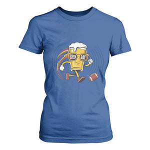 Funny Beer Mug Playing Football T Shirt For Women Team Supporter Green Bay Gift TS12 Royal Blue Print Your Wear