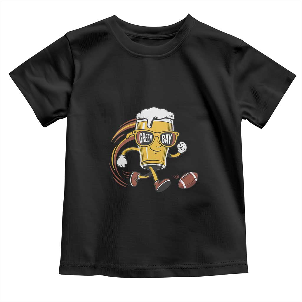 Funny Beer Mug Playing Football Toddler T Shirt Team Supporter Green Bay Gift TS12 Black Print Your Wear