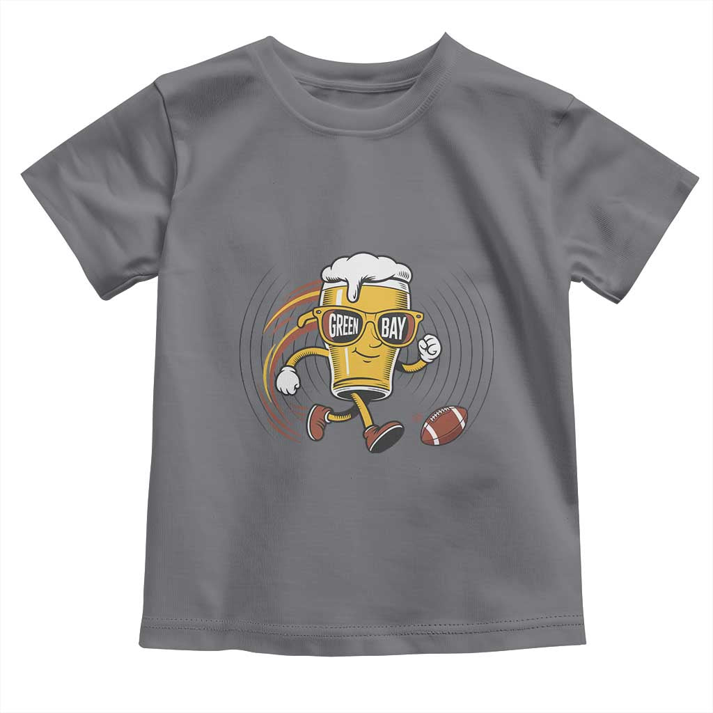 Funny Beer Mug Playing Football Toddler T Shirt Team Supporter Green Bay Gift TS12 Charcoal Print Your Wear