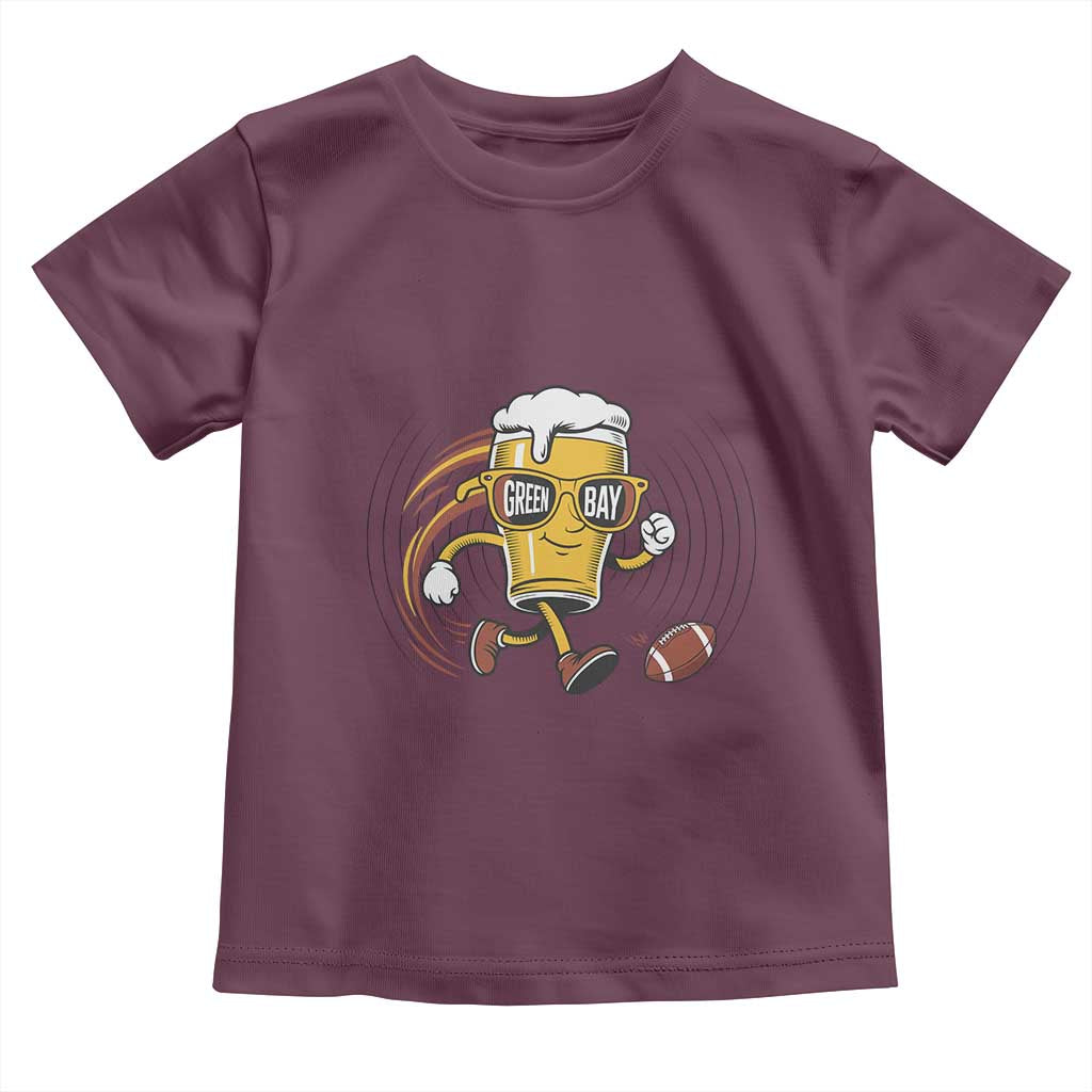 Funny Beer Mug Playing Football Toddler T Shirt Team Supporter Green Bay Gift TS12 Maroon Print Your Wear