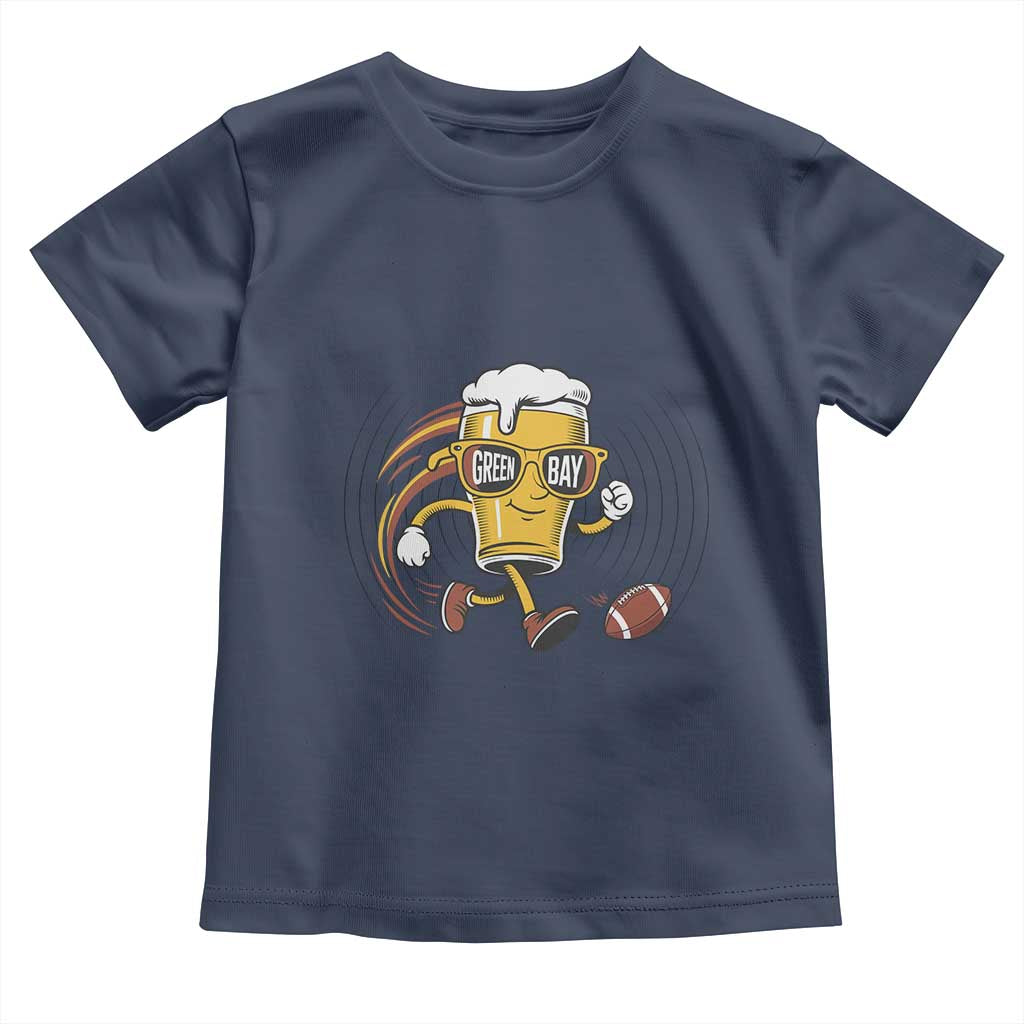 Funny Beer Mug Playing Football Toddler T Shirt Team Supporter Green Bay Gift TS12 Navy Print Your Wear