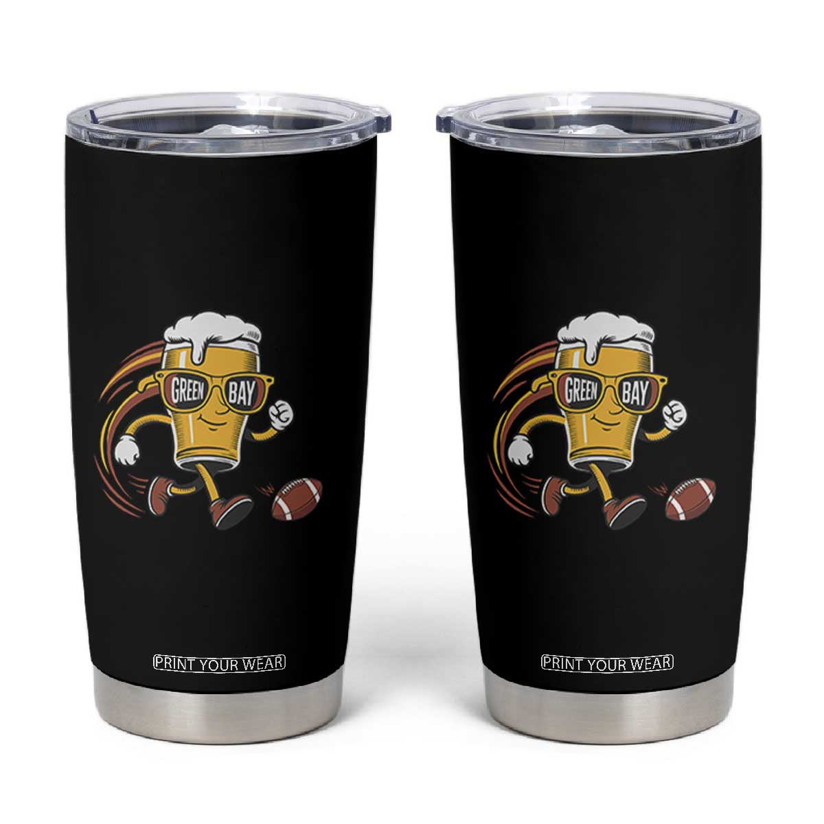 Funny Beer Mug Playing Football Tumbler Cup Team Supporter Green Bay Gift TS12 Black Print Your Wear