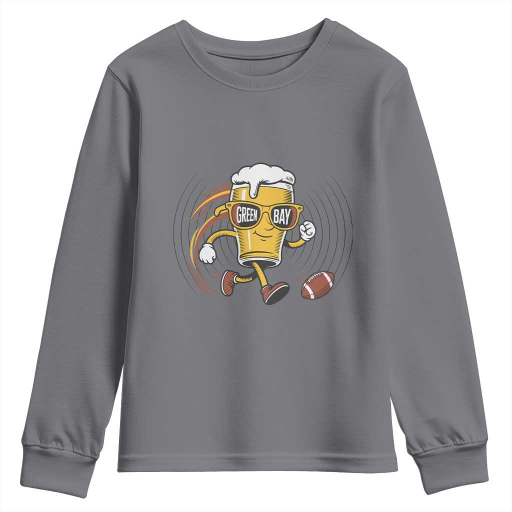 Funny Beer Mug Playing Football Youth Sweatshirt Team Supporter Green Bay Gift TS12 Charcoal Print Your Wear