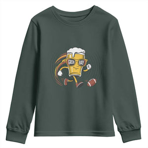 Funny Beer Mug Playing Football Youth Sweatshirt Team Supporter Green Bay Gift TS12 Dark Forest Green Print Your Wear