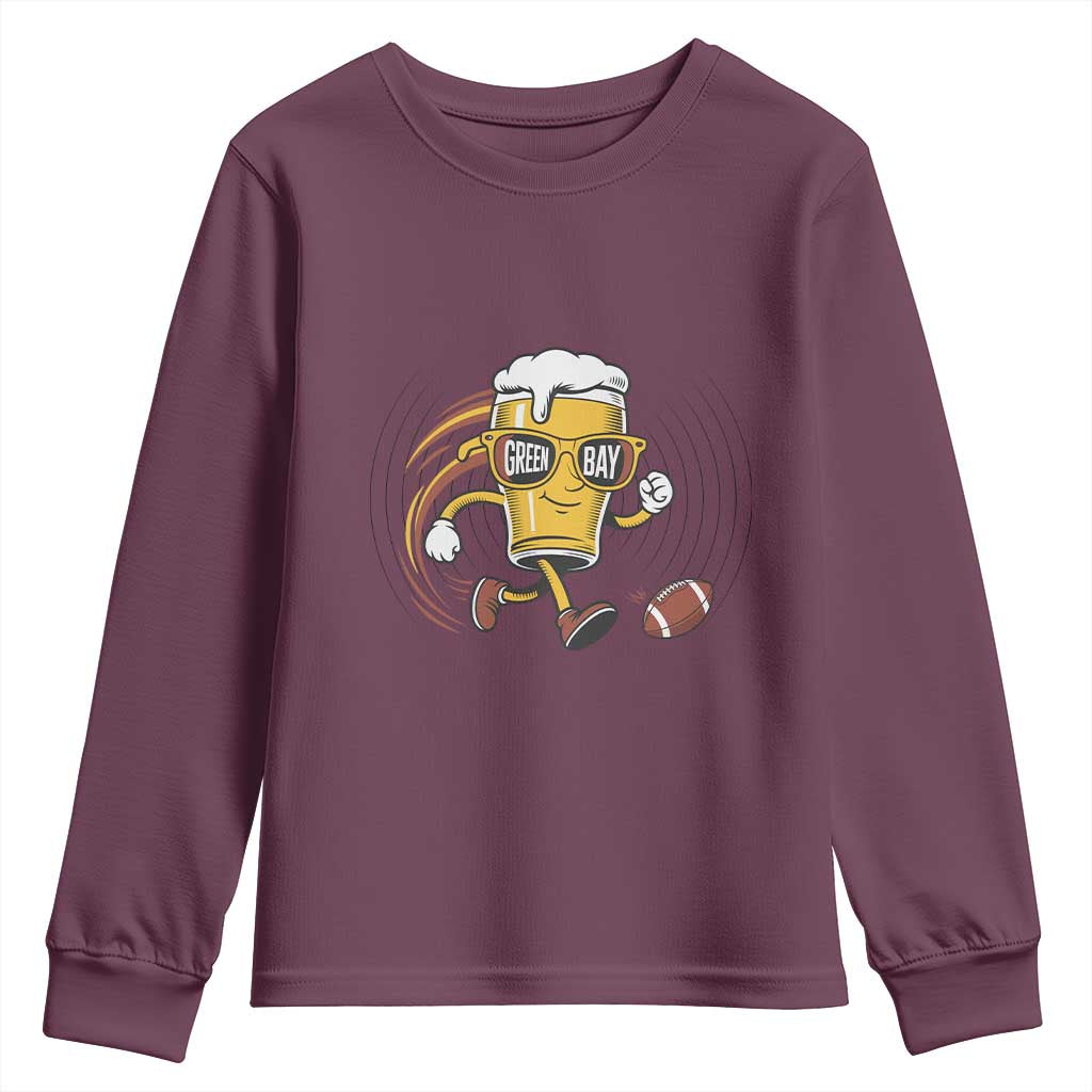 Funny Beer Mug Playing Football Youth Sweatshirt Team Supporter Green Bay Gift TS12 Maroon Print Your Wear