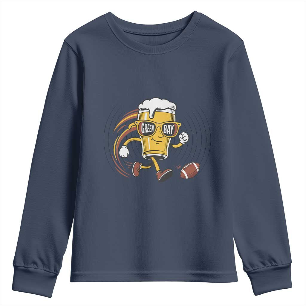 Funny Beer Mug Playing Football Youth Sweatshirt Team Supporter Green Bay Gift TS12 Navy Print Your Wear