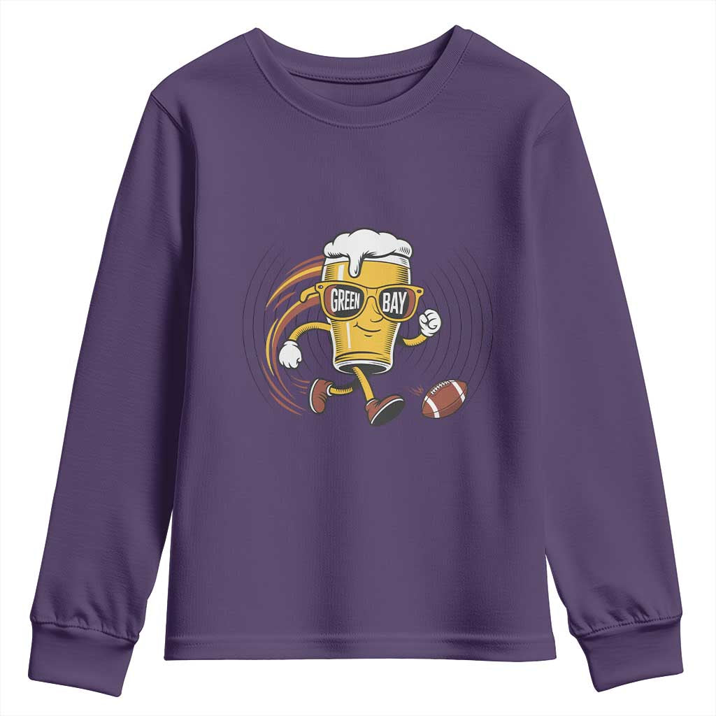 Funny Beer Mug Playing Football Youth Sweatshirt Team Supporter Green Bay Gift TS12 Purple Print Your Wear