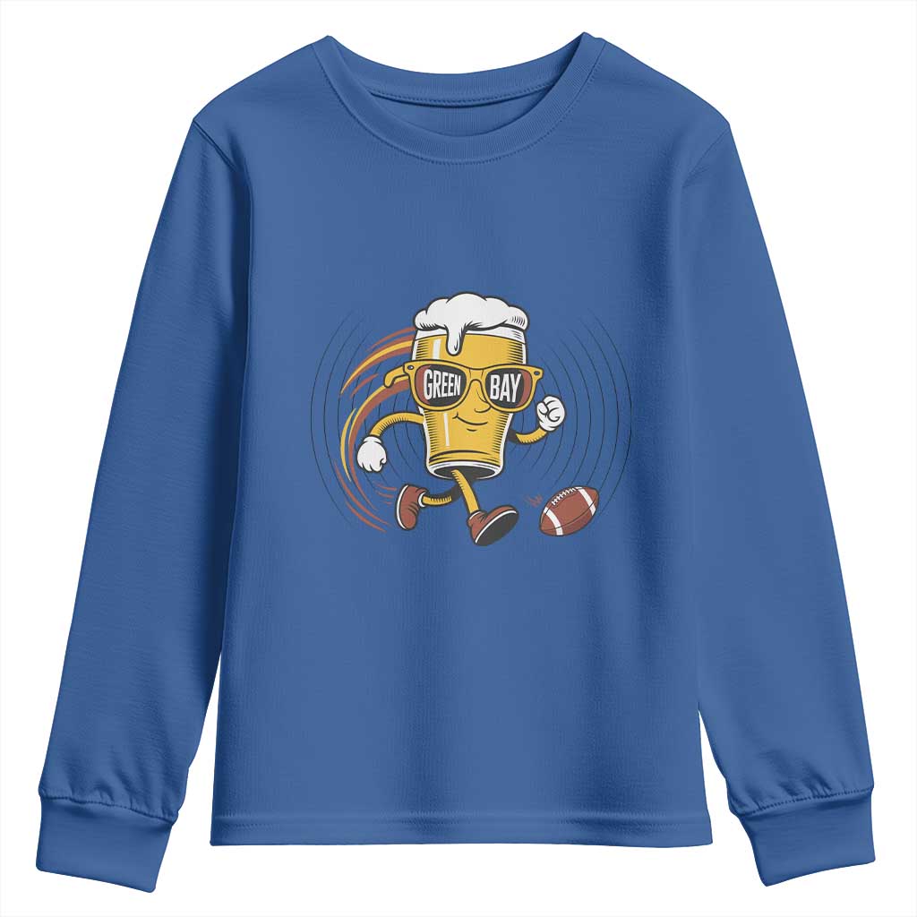 Funny Beer Mug Playing Football Youth Sweatshirt Team Supporter Green Bay Gift TS12 Royal Blue Print Your Wear