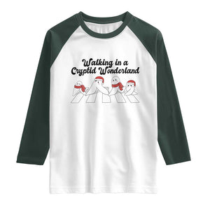 Funny Fresno Nightcrawlers Christmas Gift Raglan Shirt Walking In A Cryptid Wonderland TS12 White Dark Forest Green Print Your Wear