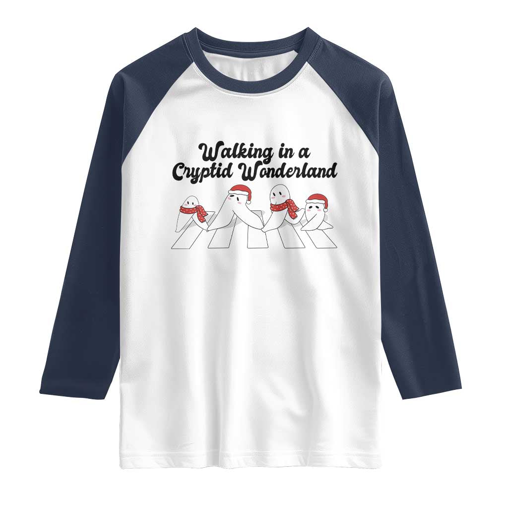 Funny Fresno Nightcrawlers Christmas Gift Raglan Shirt Walking In A Cryptid Wonderland TS12 White Navy Print Your Wear