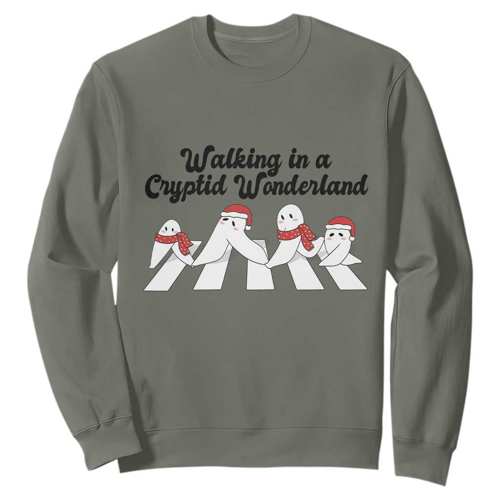 Funny Fresno Nightcrawlers Christmas Gift Sweatshirt Walking In A Cryptid Wonderland TS12 Military Green Print Your Wear