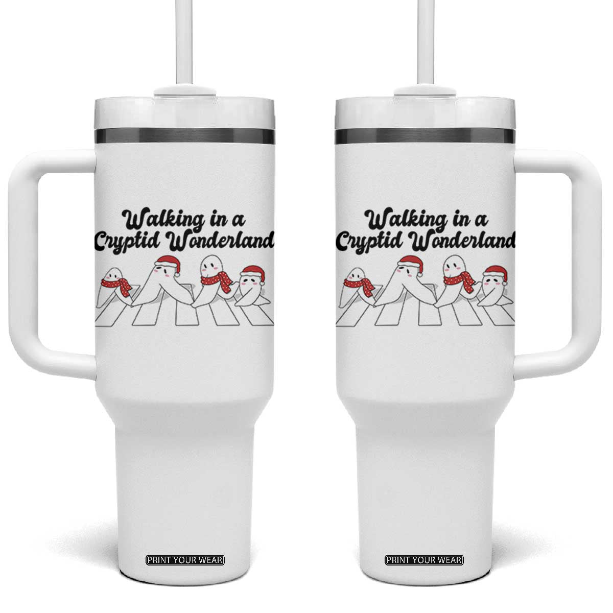 Funny Fresno Nightcrawlers Christmas Gift Tumbler With Handle Walking In A Cryptid Wonderland TS12 One Size: 40 oz White Print Your Wear